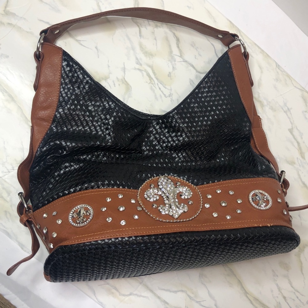 Black and brown med/large purse with bling accents